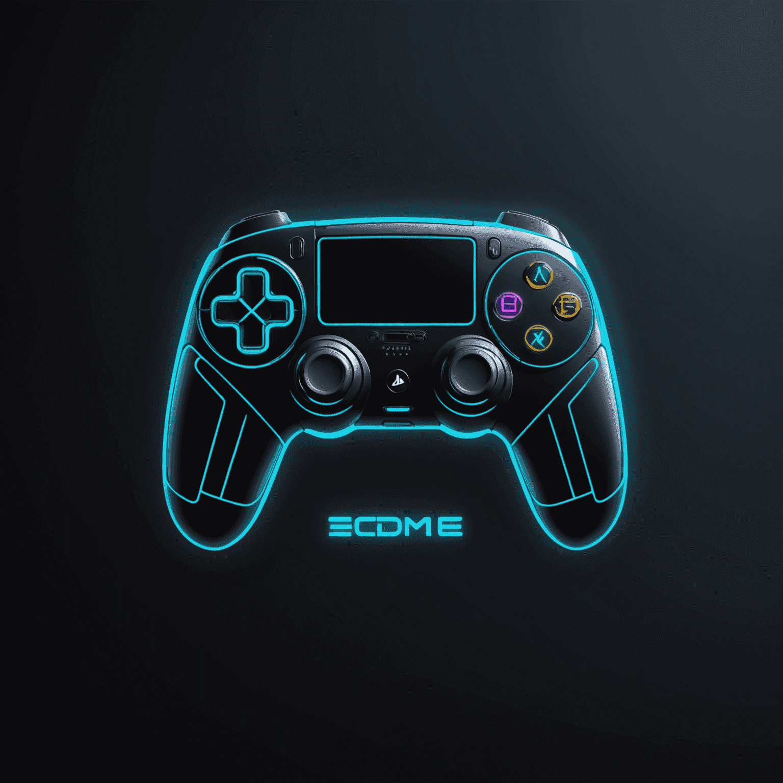 Modern Game Development Logo - A futuristic, stylized controller icon with neon outlines