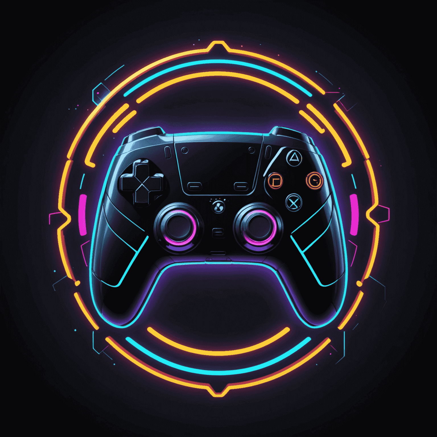 Modern Game Development Logo - A futuristic, stylized controller icon with neon outlines