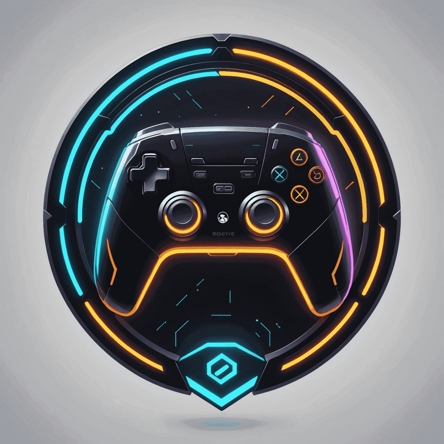 Modern Game Development Logo - A futuristic, stylized controller icon with neon outlines