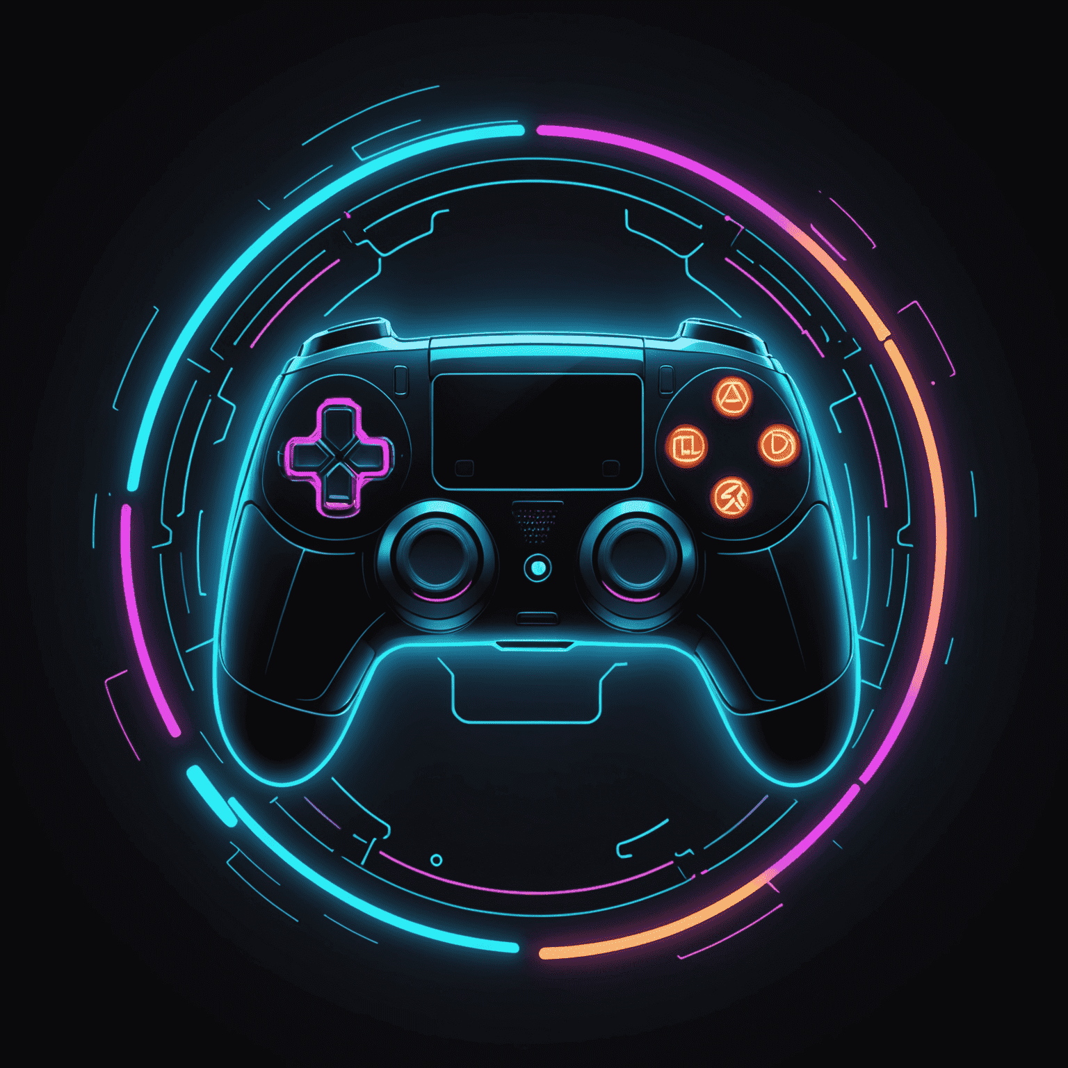 Modern Game Development Logo - A futuristic, stylized controller icon with neon outlines