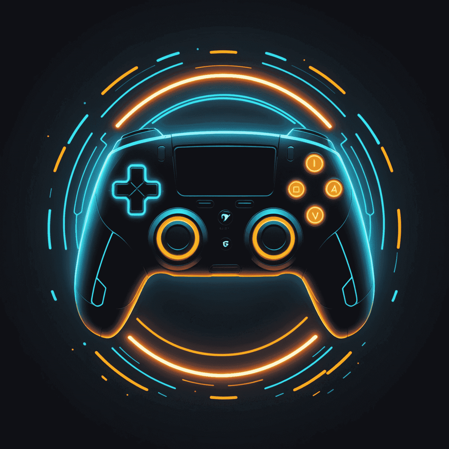 Modern Game Development Logo - A futuristic, stylized controller icon with neon outlines