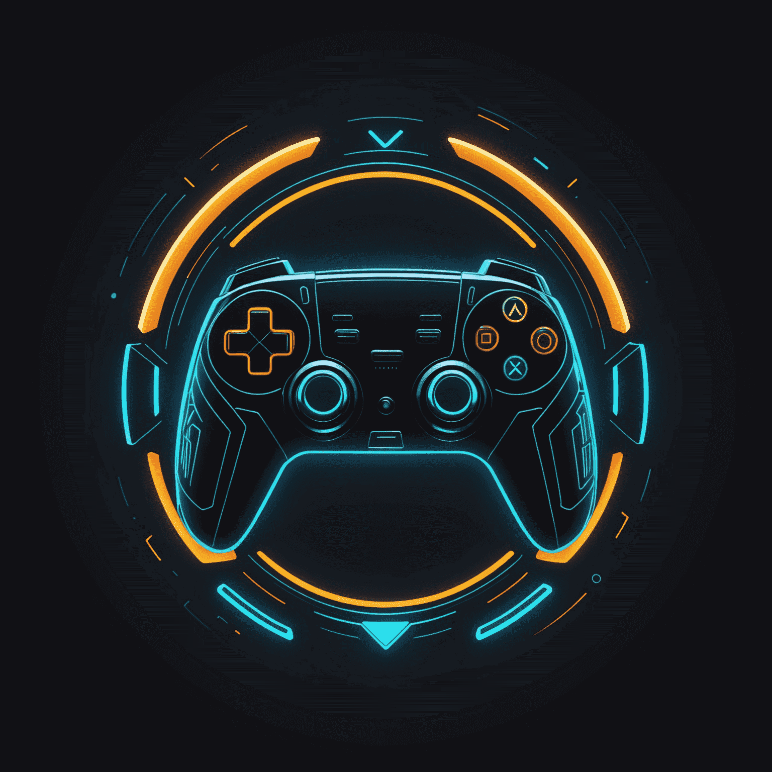 Modern Game Development Logo - A futuristic, stylized controller icon with neon outlines