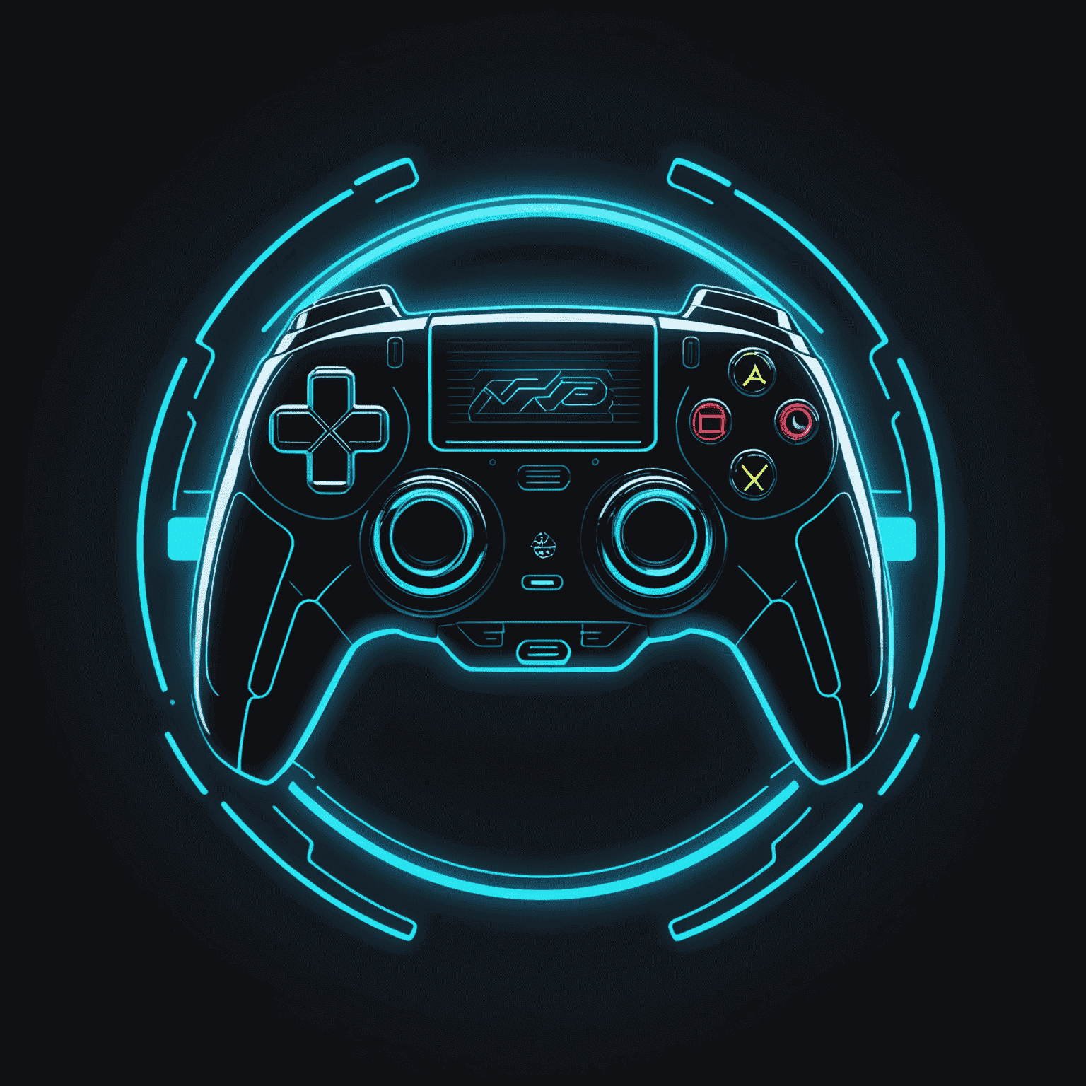 Modern Game Development Logo - A futuristic, stylized controller icon with neon outlines