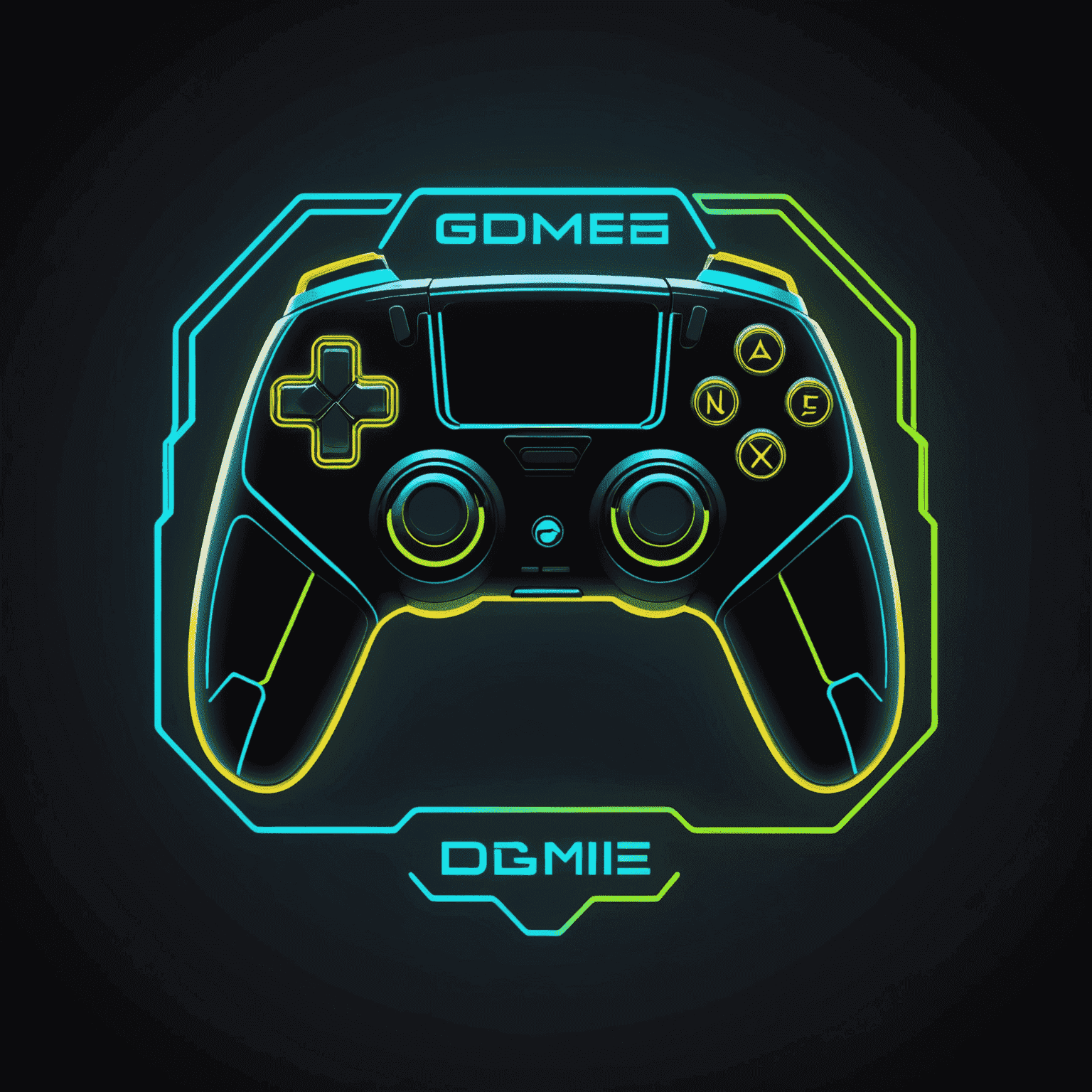 Modern Game Development Logo - A futuristic, stylized controller icon with neon outlines