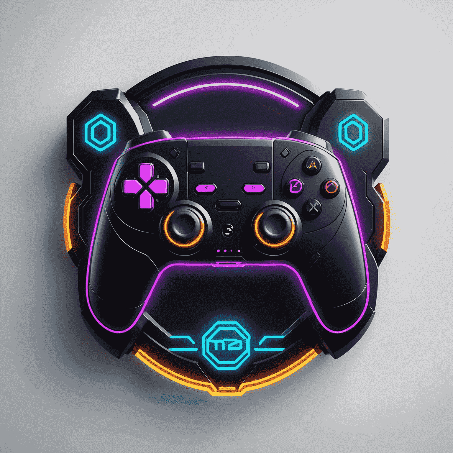 Modern Game Development Logo - A futuristic, stylized controller icon with neon outlines