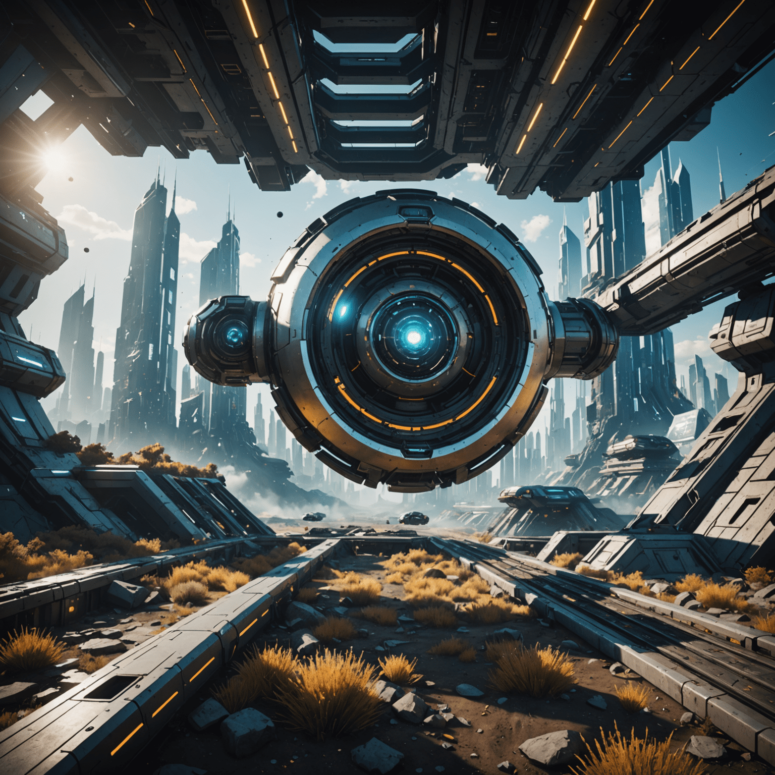 A futuristic 3D scene showcasing advanced graphics and particle effects, symbolizing the new features in Unity 5