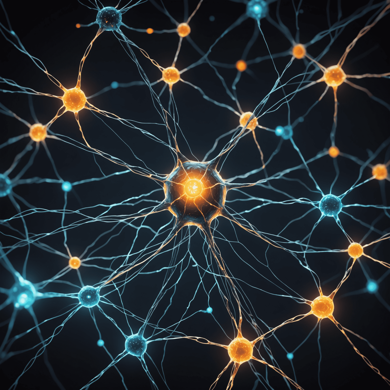 A network of glowing neurons representing AI, intertwined with game assets and characters, showcasing intelligent game behavior.